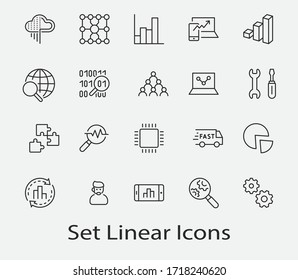 Set of Data Analysis Related Technology Vector Line Icons. Contains such Icons as Charts, Search, Graphs, Traffic Analysis, Big Data and more. Editable Stroke. 32x32 Pixels