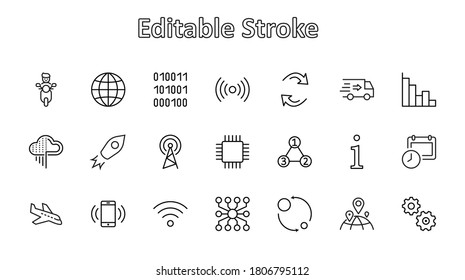 Set of Data Analysis Related Technology Vector Line Icons. Contains such Icons as Charts, Wi-fi, Graphs, Traffic Analysis, Big Data and more. Editable Stroke. 32x32 Pixels