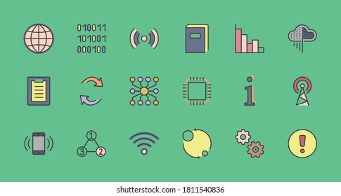 Set of Data Analysis Related Technology Vector Line Icons. Contains such Icons as Charts, Wi-fi, Graphs, Traffic Analysis, Big Data and more. Editable Stroke. 32x32 Pixel Perfect