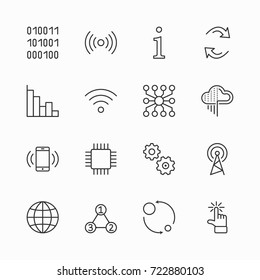 Set of Data Analysis Related Technology Vector Line Icons. Contains such Icons as Charts, Wi-fi, Graphs, Traffic Analysis, Big Data and more. Editable Stroke. 32x32 Pixel Perfect