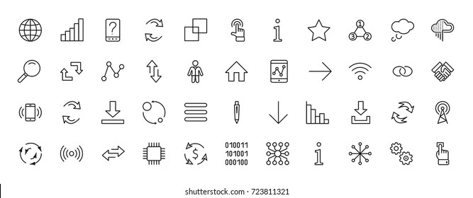 Set of Data Analysis Related Technology Vector Line Icons. Contains such Icons as Charts, Wi-fi, Graphs, Traffic Analysis, Big Data and more. Editable Stroke. 32x32 Pixel Perfect