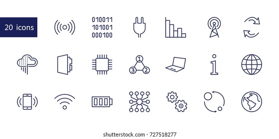 Set of Data Analysis Related Technology Vector Line Icons. Contains such Icons as Charts, Wi-fi, Graphs, Traffic Analysis, Big Data and more. Editable Stroke. 32x32 Pixel Perfect