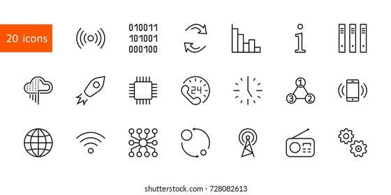 Set of Data Analysis Related Technology Vector Line Icons. Contains such Icons as Charts, Wi-fi, Graphs, Traffic Analysis, Big Data and more. Editable Stroke. 32x32 Pixel Perfect