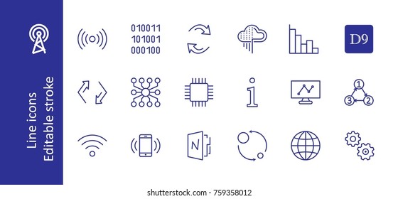 Set of Data Analysis Related Technology Vector Line Icons. Contains such Icons as Charts, Wi-fi, Graphs, Traffic Analysis, Big Data and more. Editable Stroke. 32x32 Pixel Perfect