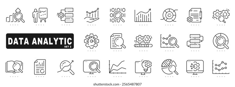 Set of data analytic related line icons. Chart, statistic, research etc. Editable stroke. Set 2