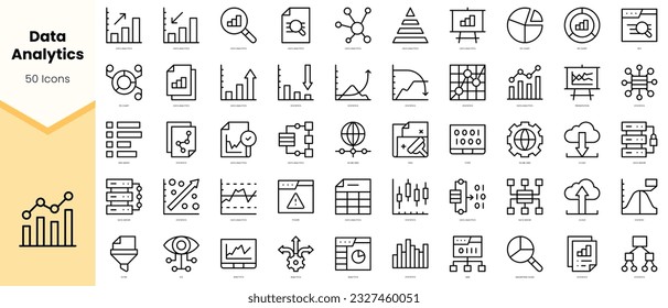 Set of data analytics Icons. Simple line art style icons pack. Vector illustration