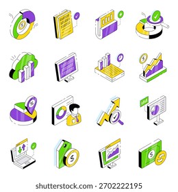Set of Data Analytics Isometric Icons