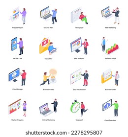 Set of Data and Analytics Isometric Illustrations

