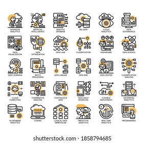 Set of Data Analytics thin line and pixel perfect icons for any web and app project. 