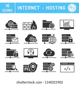 Set of data center and hosting service icons in flat style vector illustration.