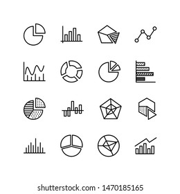 Set of data chart line icon design, black outline vector icons, isolated against the white background, graph mark vector illustration.