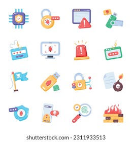 Set of Data Encryption Flat Icons 

