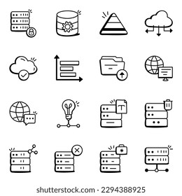 Set of Data Hosting Doodle Icons

