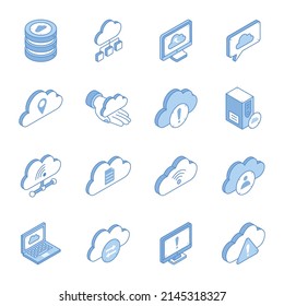 Set of Data Hosting Isometric Icons 

