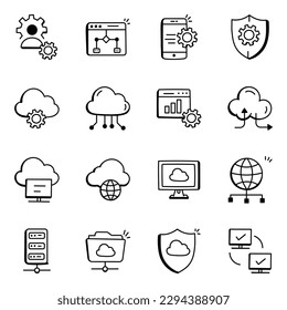 Conjunto de iconos de doodle de administración de datos

