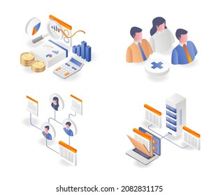 A set of data network icons and business analyst investors