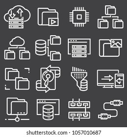 Set of data organization and management spot line web icons.