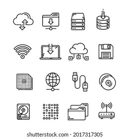 Set of data processing activity line icon set. Editable stroke vector. Isolated at white.