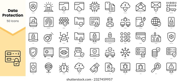 Set von Datenschutzsymbolen. Paket mit einfachen Kunstsymbolen für Linien. Vektorgrafik