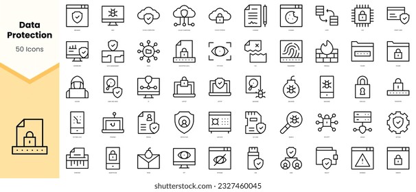 Set of data protection Icons. Simple line art style icons pack. Vector illustration