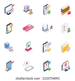 Set of Data Protection Isometric Icons
