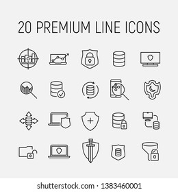Set of data protection thin line icons. High quality pictograms of kitchen data analysis. Modern line art style icons collection. Charts, Graphs, Traffic Analysis, Big Data and more. 