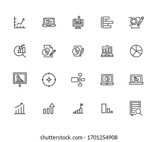 Conjunto de iconos de línea vectorial relacionados con datos. Paquete de símbolos lineales Premium. Ilustración vectorial aislada en un fondo blanco. Símbolos web para sitios web y aplicaciones móviles. Diseño moderno. 