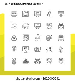 Set of Data Science And Cyber Security Line Icon set 25 Icons. Vector Minimalism Style Design Black Icons Set. Linear pictogram pack.