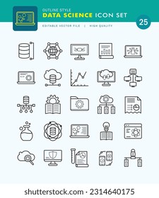 Set of Data Science Icon Outline Style. Big Data, Infographics, Business, Cloud.