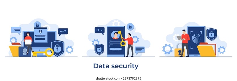 Set of data security flat vector illustration, Account protection, password protection, Cyber security, Password secure access concept for landing page, mobile app, template, web banner, infographics