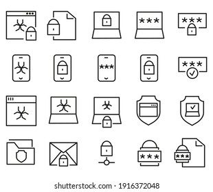 Set Of Data Security Outline Vector Icons Related Protect Personal Information