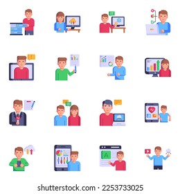 Set of Data Services Flat Icons 

