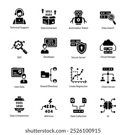 Conjunto de iconos de glifo de servicios de datos 

