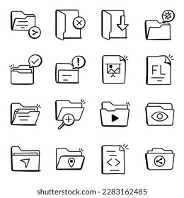 Set of Data Storage in Doodle Icons

