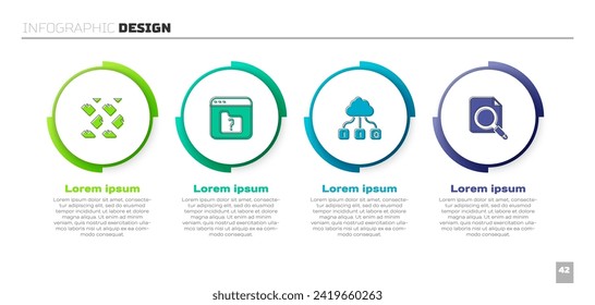 Set Data stream, File missing, Cloud technology data transfer and Search concept with folder. Business infographic template. Vector