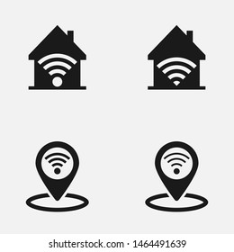 Set of data transfer concept includes home and public wireless signal. Black and white Wi-Fi vector illustration.
