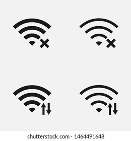 Set of data transfer concept includes wireless signal with indicators. Black and white vector illustration.
