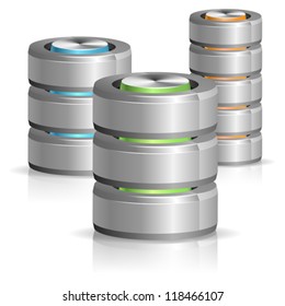 Set Database and Hard Disk Icon, isolated on white, vector illustration