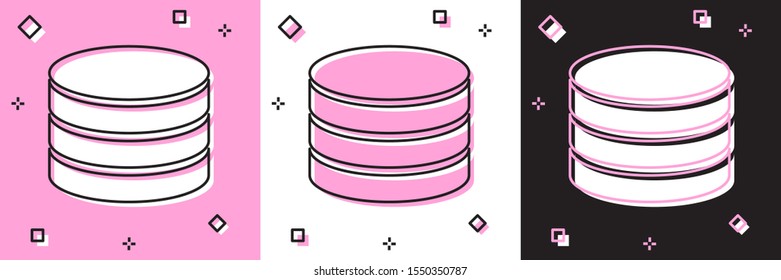 Set Database icon isolated on pink and white, black background. Network databases, disc with progress bar. Backup concept.  Vector Illustration