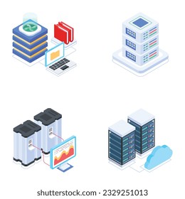 Set of Database Management Isometric Icons 


