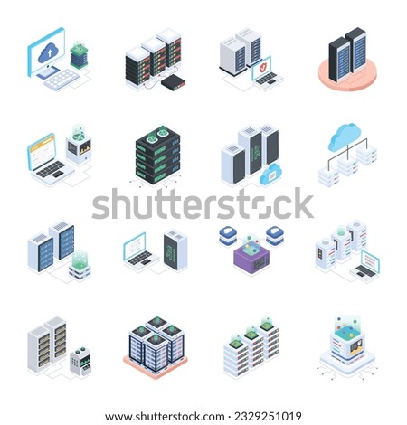 Set of Database Management Isometric Icons 

