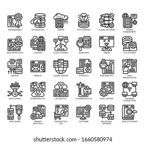 Set of database management thin line and pixel perfect icons for any web and app project. 