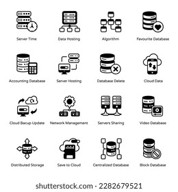 Set of Databases and Technology Solid Icons 
