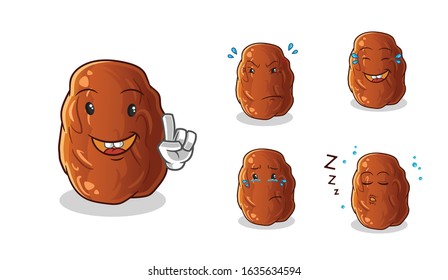 set of date fruit cartoon. emoji with 5 expressive styles. cute chibi cartoon mascot vector
