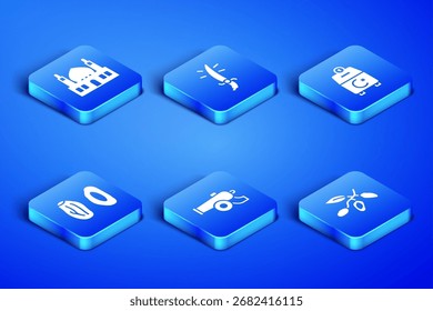 Set Date fruit, Muslim Mosque, Ramadan cannon, Arabian saber and Donate or pay your zakat icon. Vector