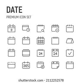 Set of date line icons. Premium pack of signs in trendy style. Pixel perfect objects for UI, apps and web. 