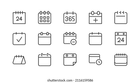 Set of date  line icons. Premium pack of signs in trendy style. Pixel perfect objects for UI, apps and web. 