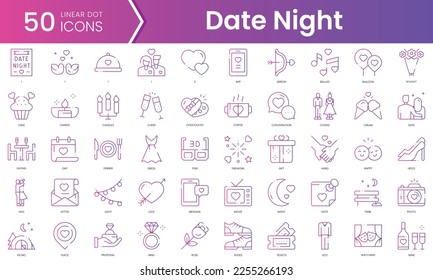 Set of date night icons. Gradient style icon bundle. Vector Illustration