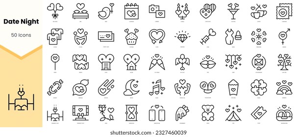 Set of date night Icons. Simple line art style icons pack. Vector illustration