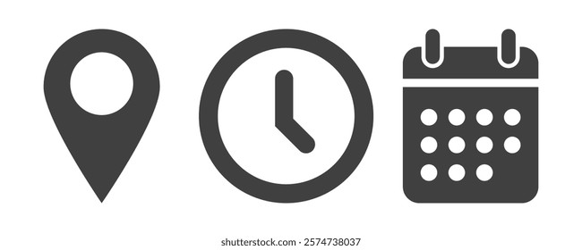 set of date place and time icons